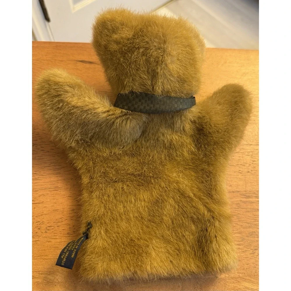 Vintage Boyd's Bear Hand Puppet Brown Tan Bear with Green‎ Bow.
